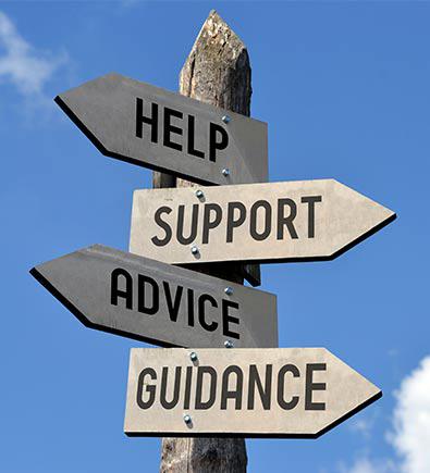 Four signs: Help, Support, Advice, Guidance